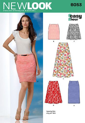 New Look 6053 Schnittmuster Damen Rock, Gr. 36-46, in 2 Stunden fertig, Mehrfarbig