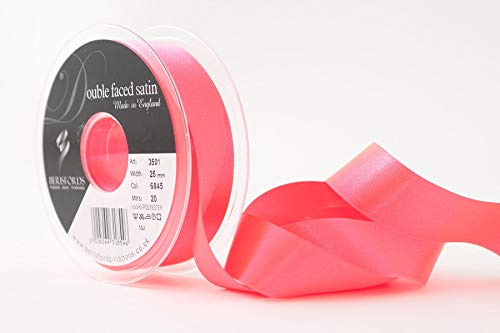 Berisfords Double Satin Ribbon, Flo Pink, 25 mm x 20 m