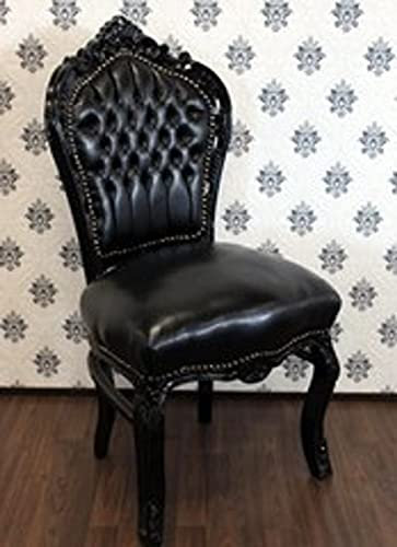 Casa Padrino Barock Esszimmer Stuhl Schwarz/Schwarz Lederoptik - Möbel Antik Stil
