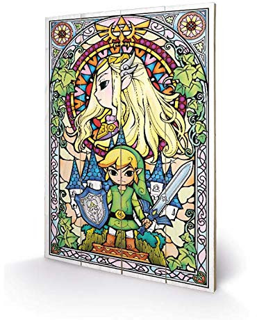 Pyramid International The Legend of Zelda Stained Glass Wood Print 40 x 59cm, Multi-Colour, 40 x 59 x 1.3 cm