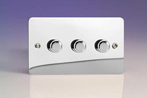 Varilight 3-Gang 2-Way V-Pro Push On/Off Rotary LED Dimmer 3 x 0-120W (Twin Plate) Polished Chrome