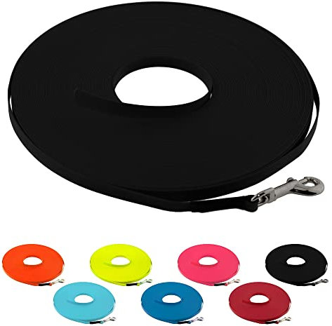 LENNIE Ultraleichte BioThane Schleppleine für Hunde bis 5kg, 5m lang, ohne Handschlaufe, Schwarz, genäht, 9 mm