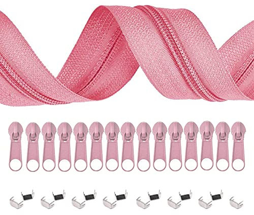 5m Endlos-Reißverschluss 3mm mit 10 Zippern und 15 Endstücke freie Farbwahl, Farbe:S141 pink