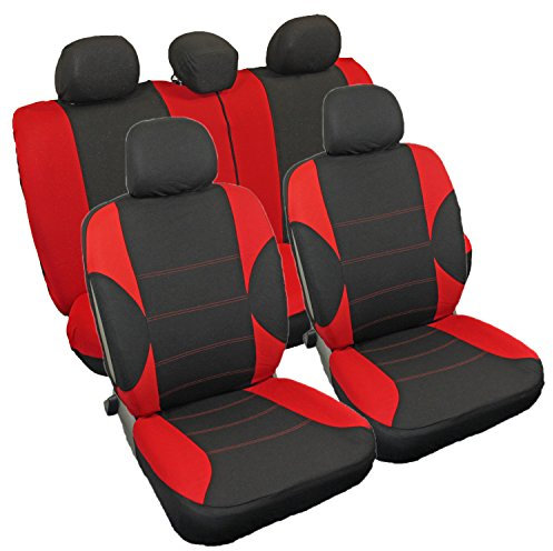 Streetwize SWSC55 Red Polyester Seat Cover Set with Zips (11 Pieces)