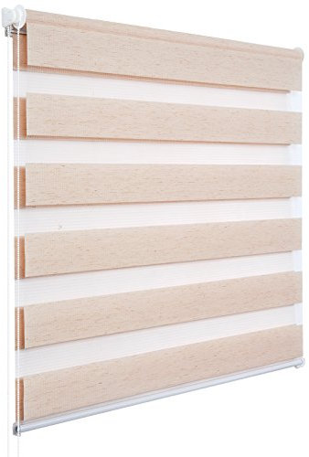 WOLTU Doppelrollo Klemmfix ohne Bohren Holzlook Natur B65 x H150 cm, Duo Rollo lichtdurchlässig Fensterrollo für innen verdunkelnd, Zebrarollo mit Kettenzug - Seitenzugrollo für Fenster und Tür