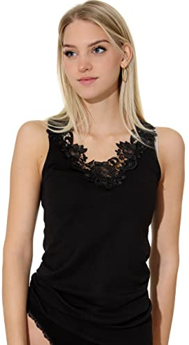 VCA Damen Unterhemd mit extra großer Spitze, Trägershirt ohne Seitennaht - Cottonprime, Schwarz, Bordeaux-Weinrot, 48-50, Ärmellos, Tank Top, Damen, Winter