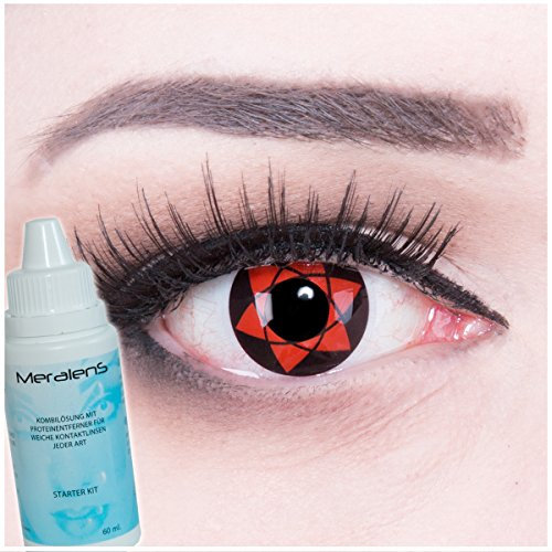 Farbige Anime Crazy Fun Kontaktlinsen Sharingan Uchiha Sasuke's Mangekyou perfekt zu Fasching, Karneval und Halloween mit gratis Linsenbehälter + 60ml Pflegemittel Topqualität