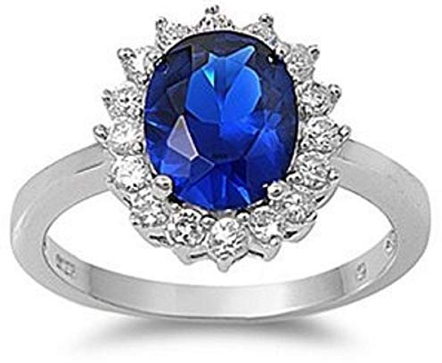 kleine Schätze - Damen-Ring/Verlobungsring - 925 Sterlingsilber - Blau Saphir - Zirkonia (Inspiriert durch Prinzessin Diana)