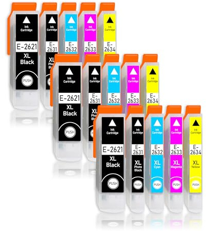 Epson 15 XL Tintenpatronen mit Chip und Tintenstandanzeige zur Verwendung mit Epson Expression Premium XP-510, XP-520, XP-600, XP-605, XP-610, XP-615, XP-620, XP-625, XP -700, XP-710, XP-720, XP-800,