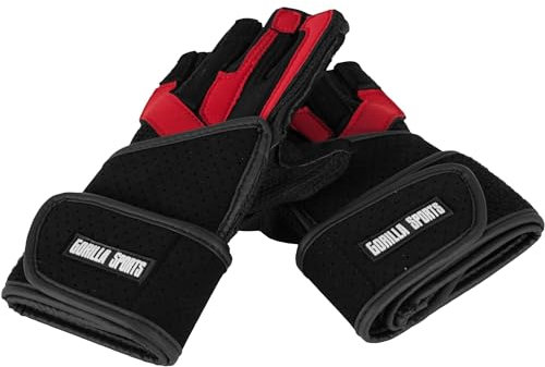 GORILLA SPORTS® Fitness Handschuhe - S/M/L/XL, mit Handgelenkstütze, Leder, für Herren und Damen, Schwarz/Rot - Gewichtheben Trainingshandschuhe, Sporthandschuhe, Krafttraining, Bodybuilding