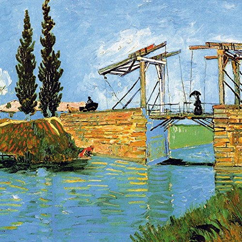 1art1 Vincent Van Gogh Poster Die Brücke Von Langlois Bei Arles Und Dame Mit Regenschirm, 1888 Bilder Leinwand-Bild Auf Keilrahmen | XXL-Wandbild Poster Kunstdruck Als Leinwandbild 70x70 cm