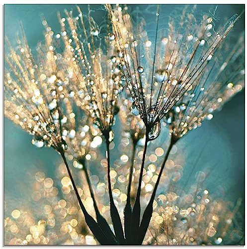 ARTLAND Wanddeko Glasbilder Wandbild Glas Bild einteilig 40 x 40 cm Quadratisch Innere Ruhe Wellness Pflanzen Blumen Pusteblume Wasser Regen Tau Abstrakt S8TE