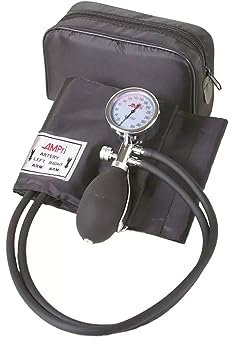 Oberarm Aneroid Blutdruckmessgerät mit Bügelring, Med-Comfort, 2-Schlauch-System, schwarz, 1 Stück, Arzt, Praxis, Krankenhaus in praktischer Tasche, [ISO 81060]