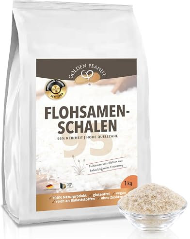 GOLDEN PEANUT Flohsamenschalen 1 kg 95% Reinheit hohe Quellzahl, glutenfrei, ballaststoffreich, vegan, Naturprodukt