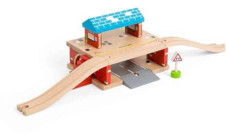 Bigjigs Rail Overground Station, Wooden Train Shed Accessory | Compatible with Most Major Wooden Railway Brands, Wooden Train Track Accessory Age 3+