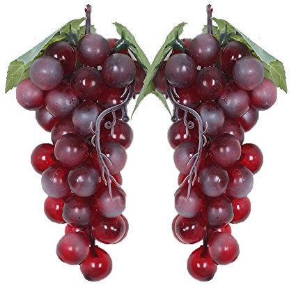 WADY 2pc Deko Kunststoff Weintrauben Wein Trauben Kunstobst Plastikobst künstliches Obst Gemüse Dekoration 2 mal 17cm (Lila)