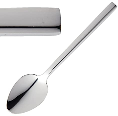 Olympia Dessert Spoons Napoli 18/10 Stainless Steel 12 Pack, 163mm | High polish finish combines with a slimline, modern design, providing a sleek look for busy commercial dining.