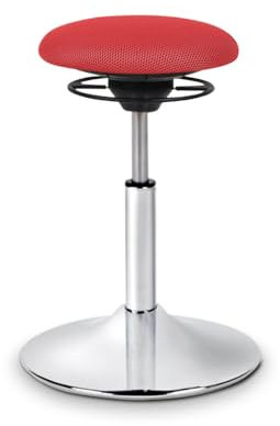 BALIMO Classic - Bewegungshocker - Sitztrainer - ergonomischer Sitzhocker - Hocker mit Schwingeffekt - Rücken-Trainer - Bewegungsstuhl - Bürohocker - Standfuß Chrom - Bezug Rot