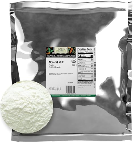 Frontier Co-op Organic Non-Fat Milk Powder 5lb Bulk Bag - Non Fat Powdered Milk for Baking, Cooking, Rehydrating or Shelf Stable Powder