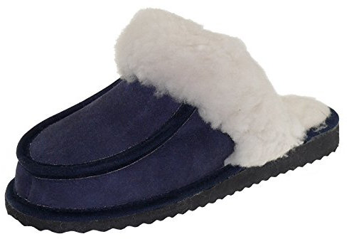 Harrys-Collection Pantoffel in Mokassin Form mit echtem Lammfell, Farben:Marine, Schuhgröße:44