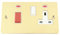 Cooker Control Unit 2 Neon Indicators - Polished Mirror Brass Flat - White Insert - 45A Switch with 13A Socket