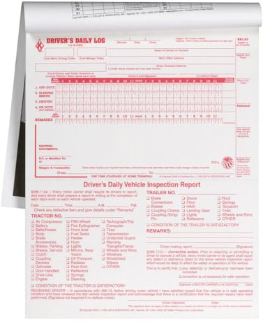 J. J. Keller & Associates 2-in-1-Tages-Logbuch, 5 Stück mit detailliertem Fahrer-Fahrzeug-Inspektionsbericht und vereinfachter Zusammenfassung – Buchformat, 2-lagig, selbstdurchschreibend, 21,6 x 27,9