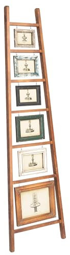Decorative Wood Ladder with 6 Hanging Photo Frames