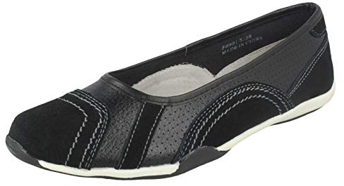 Ladies Down To Earth Flat Ballerina F8991 - Black Leather - UK Size 5 - EU Size 38 - US Size 7