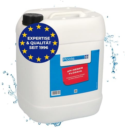 PoolsBest pH Heber flüssig 25kg I hochwertiger Pool pH Wert Erhöher mit 30% Natronlauge I pH Plus zur optimalen pH-Wert Regulierung I hochkonzentrierter pH Heber Pool flüssig
