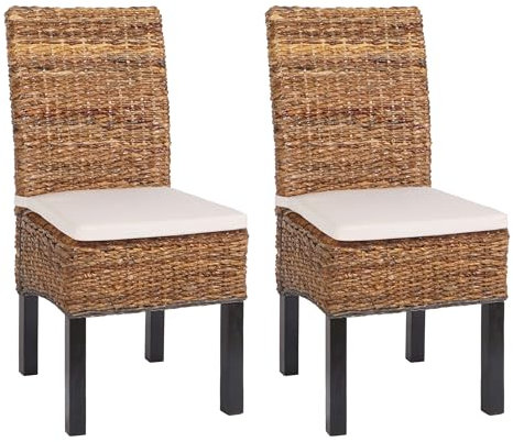 Mendler 2er-Set Esszimmerstuhl Korbstuhl M69 Stuhl Bali Bananengeflecht - dunkel, mit Kissen