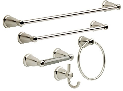 Franklin Brass 5-Piece Satin Nickel Bathroom Set (2) Towel Racks, Ring, Toilet Paper Holder, Hook | Kinla Bath Accessories