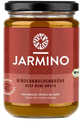 JARMINO Knochenbrühe Bio | 4x350 ml Knochenbrühe aus Weidehaltung & Grasfütterung ohne Zusatzstoffe | Bone Broth mit Kollagen | Rinderbrühe | Paleo, Keto, Leaky Gut, Colon cleanse