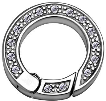 Quiges Clip Ring Carrier Silber 17 mm Edelstahl Verbindungsring für Kette und Coin Anhänger mit Kristall Zirkonia