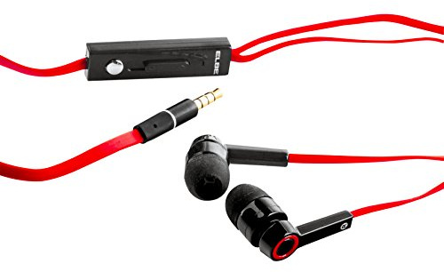 Elbe AU-R10-MIC - Auriculares intrauditivos con micrófono y regulador de volumen, cable plano, color rojo