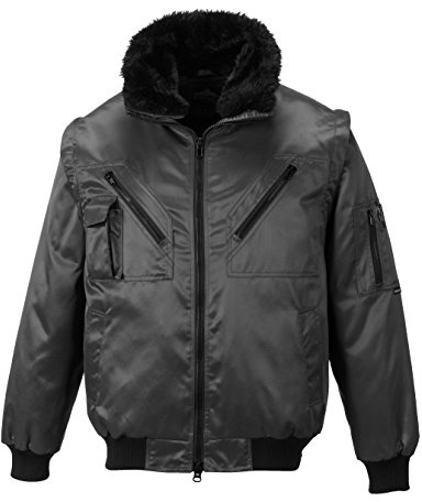 Portwest PJ10 Blouson Pilot Poignets et Ourlets Tricot Zip à Double Curseur | Noir, 3XL, UPF 50+, EN 342, Polyester, 2 Poches Latérales, Manches Zippées, Coupe Standard, Six Poches, Résistant à la Tache
