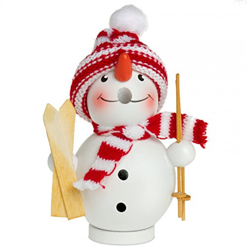 Sikora RM-D Dicke Räuchermännchen aus Holz, Farbe/Modell:D01 weiß - Schneemann mit Skiern in der Hand, Größe:Höhe ca. 12.5 cm