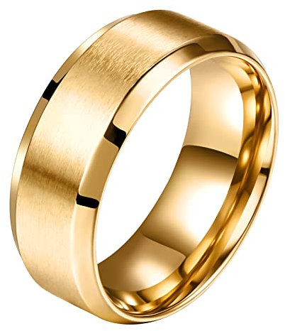 Flongo Breite 8mm Edelstahl Partner Ring Ringe Gold Golden Band Valentine Lieben Paar Verlobung Engagement Verlobungsringe Hochzeit Poliert Herren, Damen 62MM