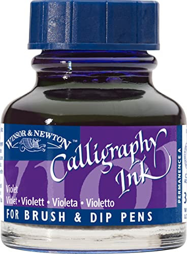 Winsor & Newton 1111688 Kalligraphie Tuschen (für Füllfederhalter oder Schreibfedern, untereinander mischbar, lichtecht, beständige Farbe) 30 ml Flasche violett