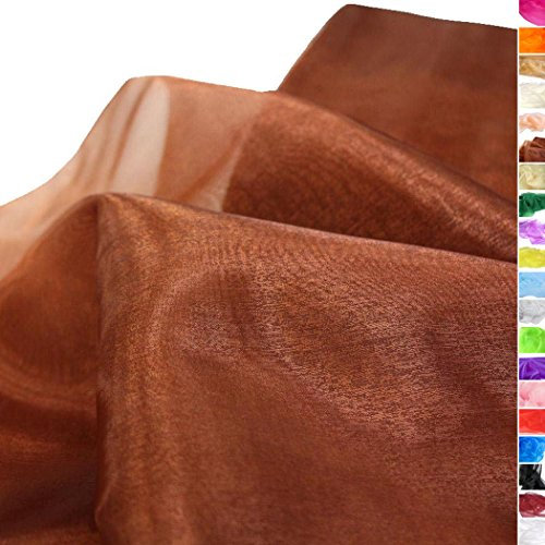 TOLKO 1m Organza Stoffe zum Nähen Meterware | Hauch Zart, Fein, Durchsichtig | zum Dekorieren Basteln 145cm breit | leichter Glanz Stoff für Gardine Vorhänge Tischdecken Deko Schals (Braun)