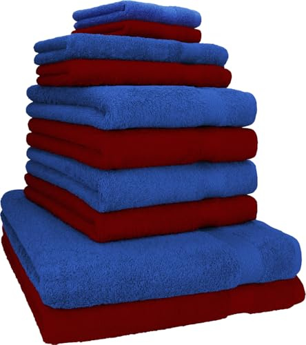 Betz 10-TLG. Handtuch-Set Classic 100% Baumwolle 2 Duschtücher 4 Handtücher 2 Gästetücher 2 Seiftücher Farbe Royalblau und dunkelrot