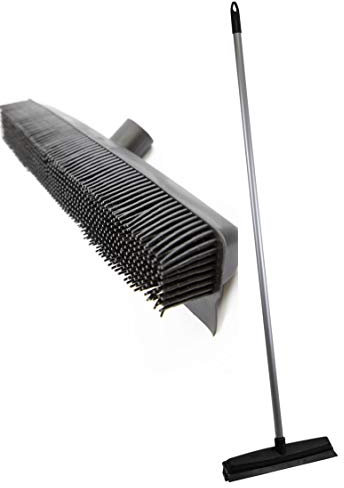 Professional Rubber Broom with Solid 120cm Handle Pet Hair Removal Sweeping Brush - Specially Designed to Remove Dog Cat and Human Hair from Carpets and Flooring - Hundreds of Individual Rubber Bristles Collect and Attract Hair from Carpet - Also Features Inbuilt Squeegee for Removing Water from Flooring - Soft Flexible Rubber Bristles will Not Mark Surface