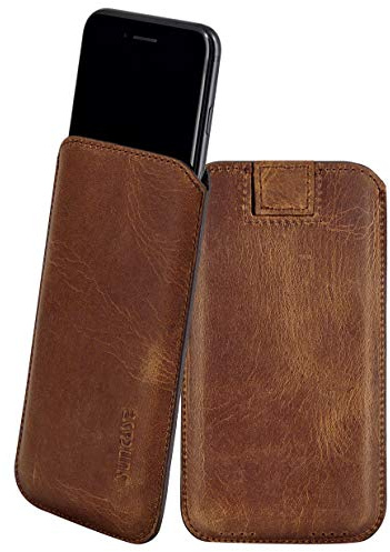 Original Suncase Leder Etui kompatibel mit iPhone 8 / iPhone 7 / iPhone 6s / iPhone 6 (4.7 Zoll) Ultra Slim Tasche Handytasche Ledertasche Schutzhülle Case Hülle (mit Rückzuglasche) antik coffee-braun