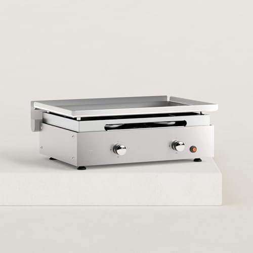 Plancha gaz Créative 2 feux inox Inox Massif brillant lisse 6mm d'épaisseur Plaque de cuisson de 60 x 40 cm Puissance de 7,2 kw avec 2 brûleurs en U Inox