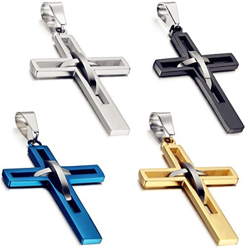 Flongo Kreuz Ketten Herren set: Kreuzkette Männer Halskette Anhänger Edelstahl Kettenanhänger kruzifix jesus taufkette Schmuck massiv Ostern Weihnachten Geschenk für Jung Damen Frauen 54cm lang
