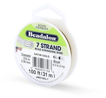 Beadalon 7 Strand Stainless Steel Bead Stringing Wire.012 in / 0.30 mm, Satin Gold, 100 ft / 31 m