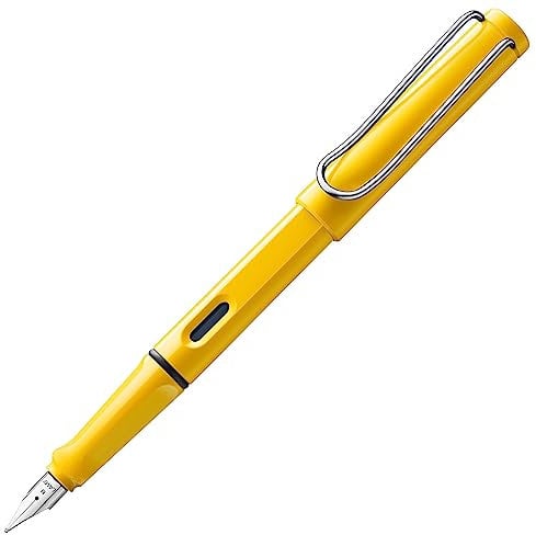 LAMY safari yellow - Fountain Pen with ergonomic grip & polished steel nib in size M - ideal for any Writing & Calligraphy - including LAMY T 10 blue cartridge - Right-Handed