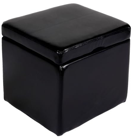 Hocker Sitzwürfel Sitzhocker Aufbewahrungsbox Onex, mit Deckel, Leder + Kunstleder, 45x44x44cm MVG - schwarz