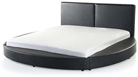 Supply24 since 2004 Designer Rundbett Echtleder Bett/rundes Lederbett Luna schwarz oder Weiss Polsterbett Leder mit Lattenrost/Lattenrahmen 180 x 200 cm abgerundet günstig (Schwarz)