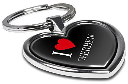 printplanet Schlüsselanhänger mit Stadtnamen Werben - Motiv I Love - Herz-Schlüsselanhänger, Stadtschlüsselanhänger, personalisierter Anhänger, Herz-Anhänger, Chrom