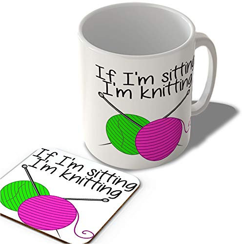 McMug - If I'm Sitting I'm Knitting - Mug and Coaster Set, Ceramic, 11fl.oz.